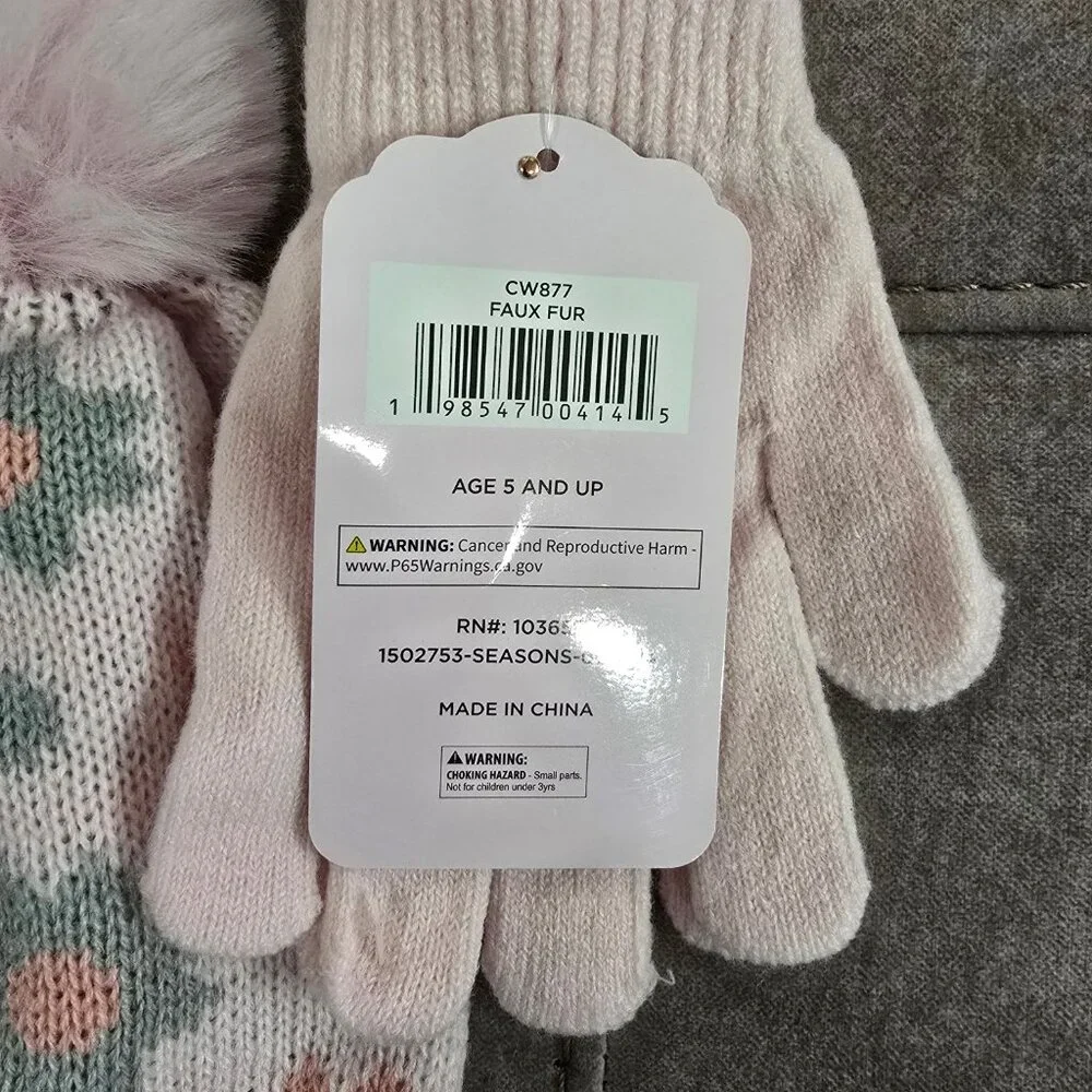 NWT Rainbow Sugar Girls Hat and Gloves, 2 Piece Set